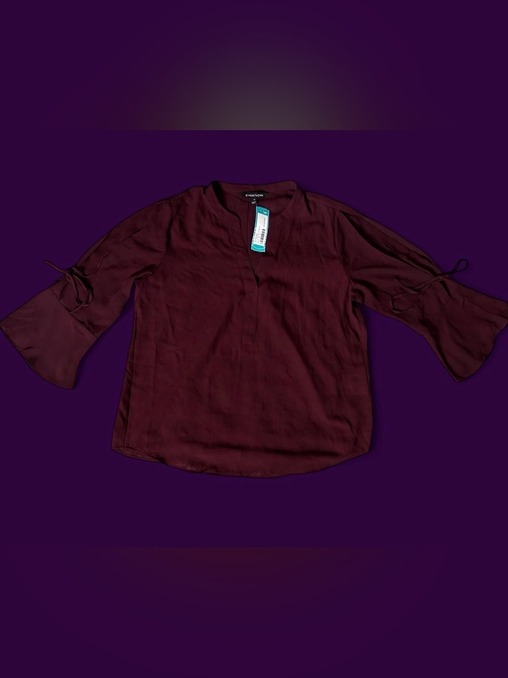 41 Hawthorn Maroon Bell Sleeve V-Neck Blouse